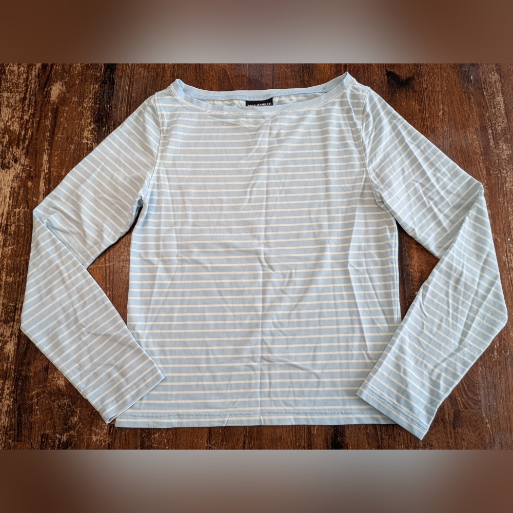 Ralph Lauren Striped Long Sleeve Womens Medium Soft Top Blue White Used